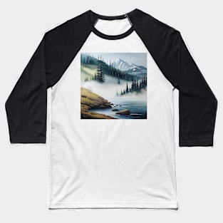 Foggy Landscape Forest Baseball T-Shirt